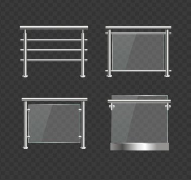 Metal Tırabzanlar ile Gerçekçi Ayrıntılı 3d Cam Balustrade. Vektör