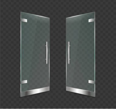 Gerçekçi 3d Detaylı Cam Kapı Şeffaf bir arkaplanda Açık. Vektör