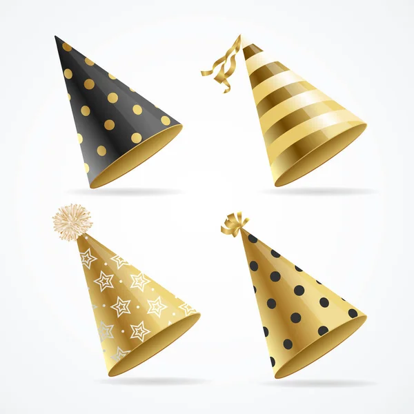 Realistic Detailed 3d Gold Hat Party Set. Vector — Stock Vector