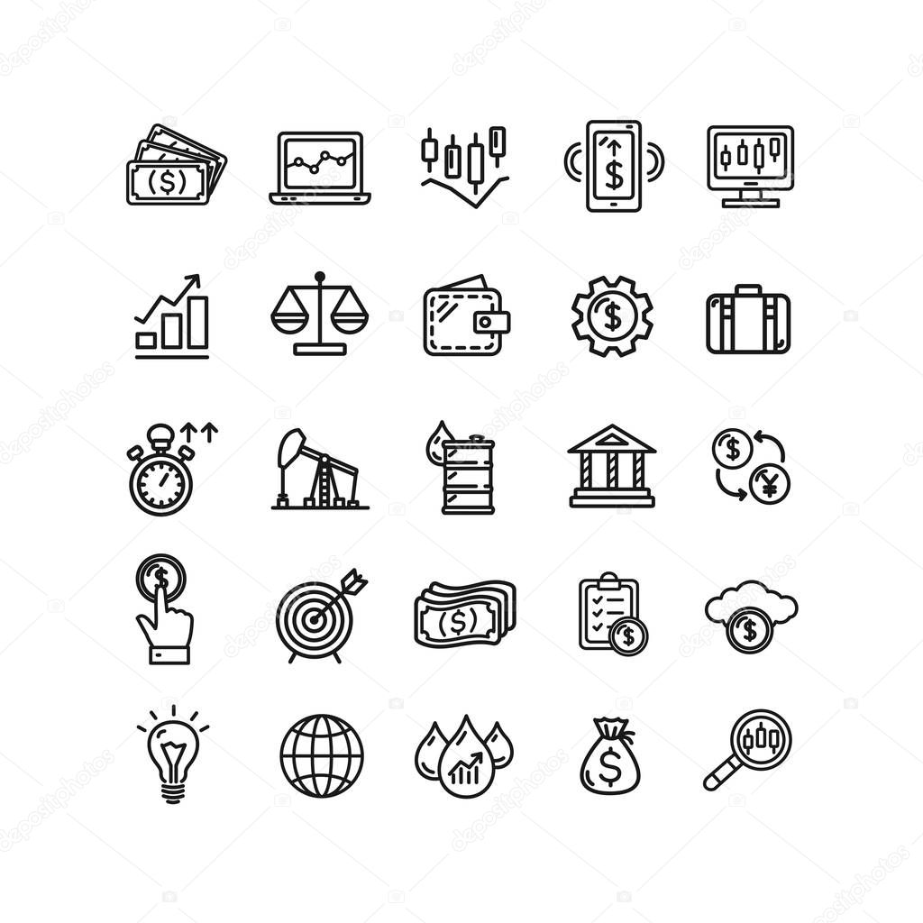 Finance Investment Sign Black Thin Line Icon Set. Vector