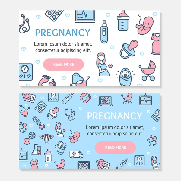 Pregnance Banner Poster Card Ad Horizontal Set. Vektor — Stockový vektor