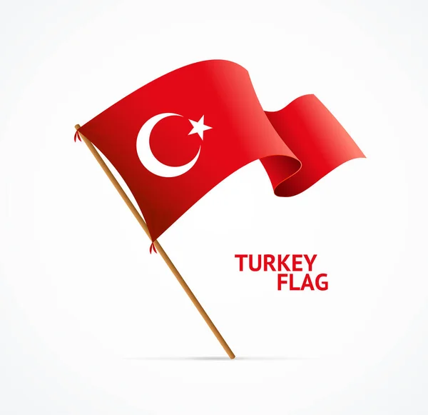 Realista 3d Detallado Bandera de Turquía en asta de bandera. Vector — Vector de stock