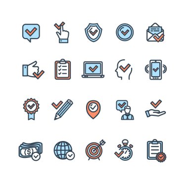 Approve Related Sign Color Thin Line Icon Set. Vector