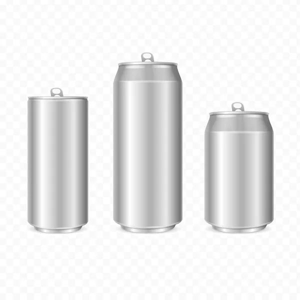 Realistic Detailed 3d Steel Can Set. Vector — ストックベクタ