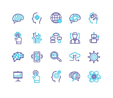 Yapay zeka Renk İnce Satır Simgesi Ayarlandı. Vektör