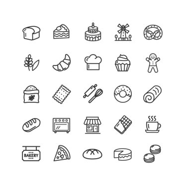 Fırın Siyah İnce Çizgi Simgesi Ayarlandı. Vektör