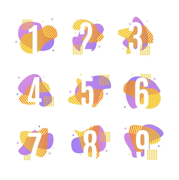 Liczby z abstrakcyjnym zestawem elementów stylu Memphis. Wektor — Wektor stockowy
