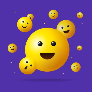 Gerçekçi Ayrıntılı 3d Düşen Emoji İmza Arkaplan Pankartı. Vektör