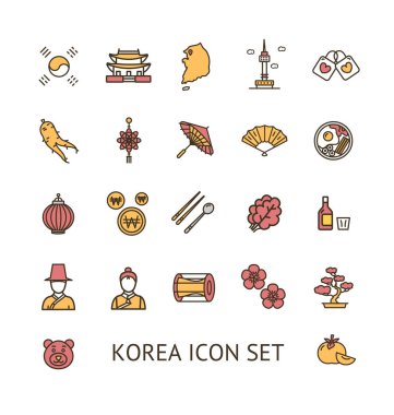 Kore Renk İnce Satır Simgesi Ayarlandı. Vektör