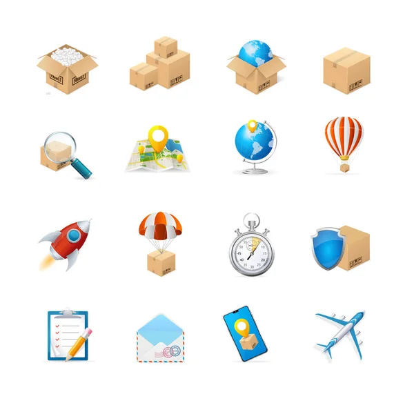 Realisztikus részletes 3D Delivery Icon Set. Vektor — Stock Vector