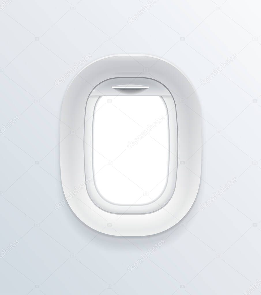 Realistic Detailed 3d Blank Airplane Window Template Mockup. Vector