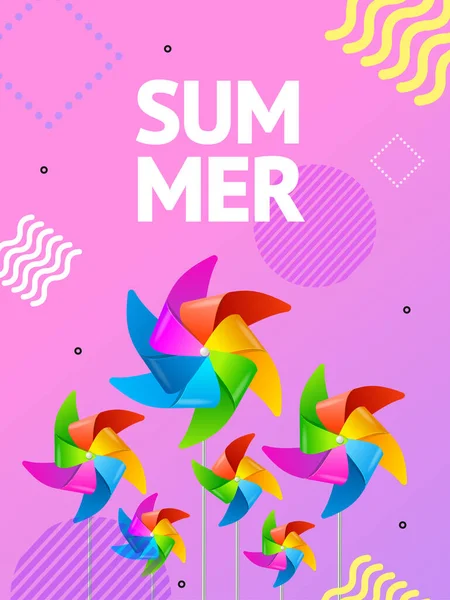 Ρεαλιστική Λεπτομερής 3D Summer Concept Ad Poster Card. Διάνυσμα — Διανυσματικό Αρχείο