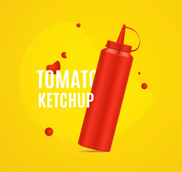 Ρεαλιστική Λεπτομερής 3d Red Ketchup μπουκάλι Ad Poster Card. Διάνυσμα — Διανυσματικό Αρχείο