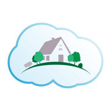 Ev soyut gayrimenkul kırsal logo tasarım şablonu. Emlak teması simgesi. Vektör silueti oluşturuluyor. 