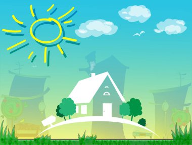 Ev soyut gayrimenkul kırsal logo tasarım şablonu. Emlak teması simgesi. Vektör silueti oluşturuluyor. 