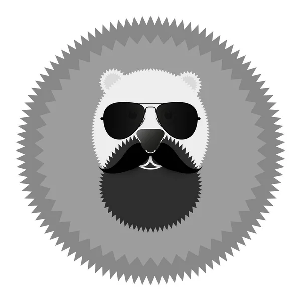 Rundes Abzeichen-Symbol. Bär mit Bart in Brille, Schnurrbart. — Stockvektor