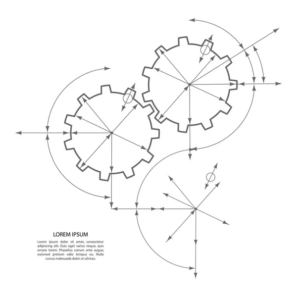 Gears in engagement. Engineering drawing abstract industrial background with a cogwheels. — Stock Vector