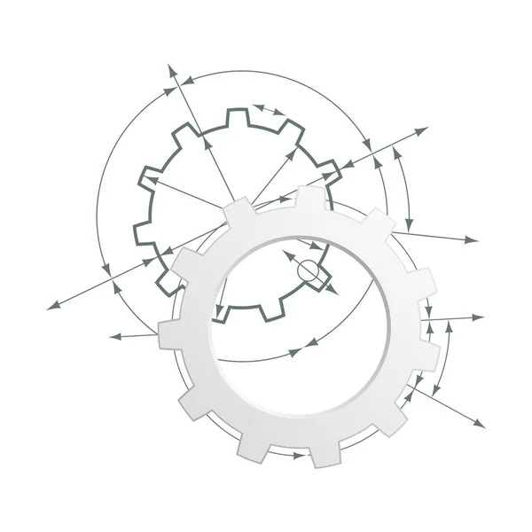 Gears in engagement. Engineering drawing abstract industrial background with a cogwheels. — Stock Vector