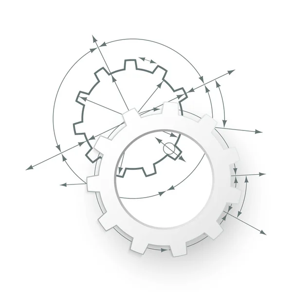 Gears in engagement. Engineering drawing abstract industrial background with a cogwheels. — Stock Vector