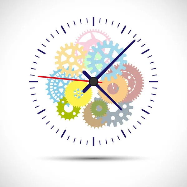 Clock, gears on white background, isolated object — Stock Vector