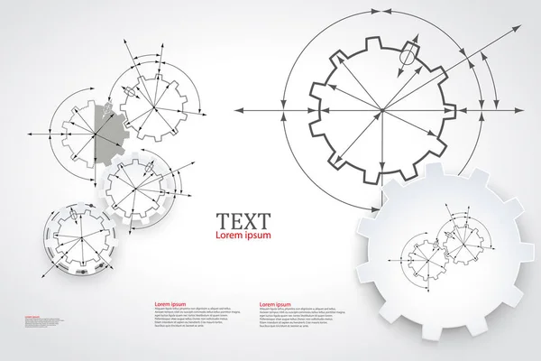 Gears in engagement. Engineering drawing abstract industrial background with a cogwheels. — Stock Vector