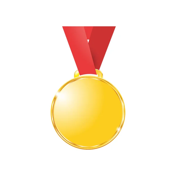 Medalhas de ouro em uma fita vermelha isolada em fundo branco —  Vetores de Stock