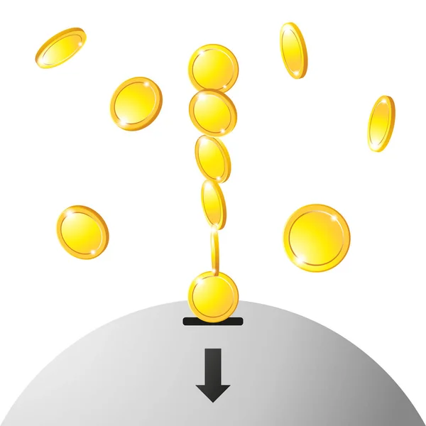 Koin emas jatuh 3d vektor ikon koin realistis dengan bayangan terisolasi di latar belakang putih - Stok Vektor