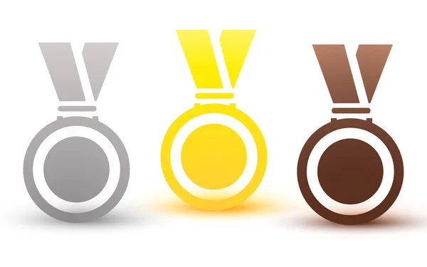 Medallas oro plata bronce cobre sobre una cinta roja aislada sobre fondo blanco — Vector de stock