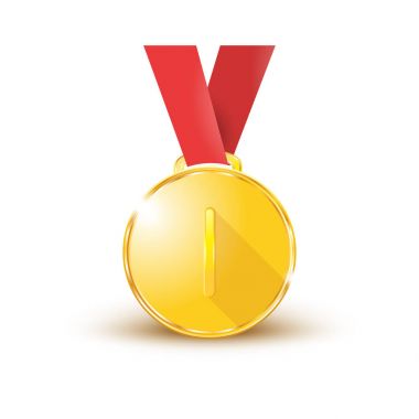 Beyaz arka plan üzerinde izole kırmızı kurdele altın madalya