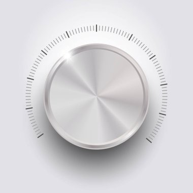Ses düğmesi, ses kontrolü, metal doku ve numara ölçek üzerinde arka izole müzik topuzu