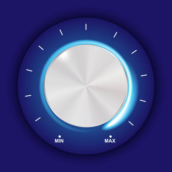 ボリューム ボタン、サウンド コントロール、金属の質感と背景に分離された数のスケール音楽ノブ — ストックベクタ