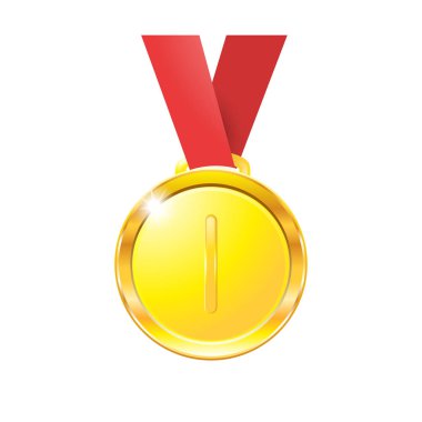 Beyaz arka plan üzerinde izole kırmızı kurdele altın madalya