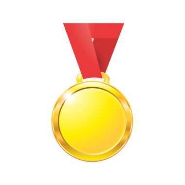 Beyaz arka plan üzerinde izole kırmızı kurdele altın madalya