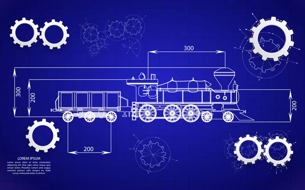 Σχεδιαγράμματα σιδηροδρόμου σε μπλε φόντο — Διανυσματικό Αρχείο