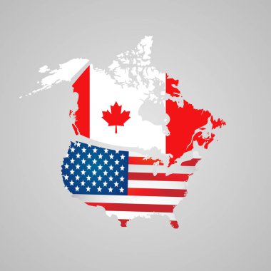 Kuzey Amerika ülke harita işaretçiler ile ayarla. Kanada, ABD Haritası, bayrağı