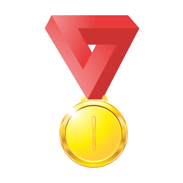 Medalha de ouro em uma fita vermelha isolada em fundo branco — Vetor de Stock
