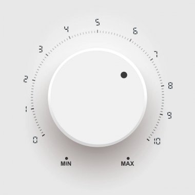 Ses düğmesi, ses kontrolü, metal doku ve numara ölçek üzerinde arka izole müzik topuzu