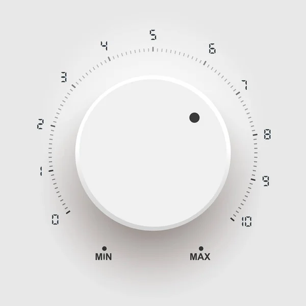 Bouton de volume, contrôle du son, bouton de musique avec texture métallique et échelle numérique isolée sur fond — Image vectorielle