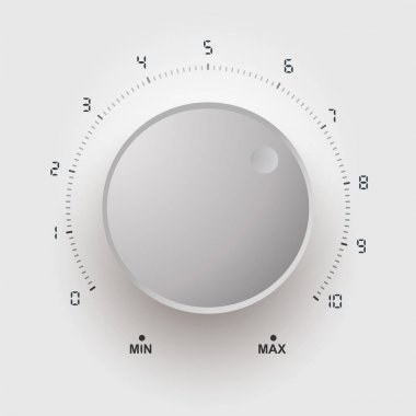 Ses düğmesi, ses kontrolü, metal doku ve numara ölçek üzerinde arka izole müzik topuzu