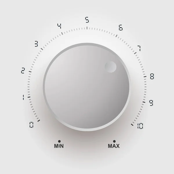 Botón de volumen, control de sonido, perilla musical con textura metálica y escala numérica aislada sobre fondo — Vector de stock