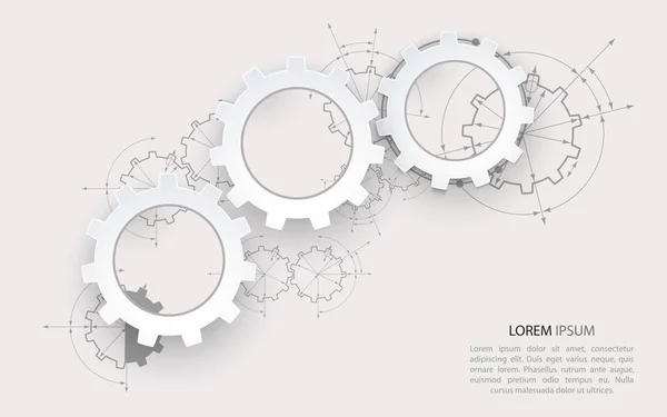 Gears in engagement. Engineering drawing abstract industrial background with a cogwheels. — Stock Vector
