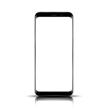Akıllı telefon. Gerçekçi cep telefonu akıllı telefon ile arka plan üzerinde izole boş perde. Vektör çizim yazdırma ve web öğesi için.