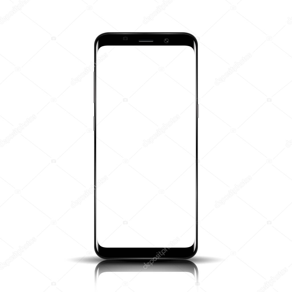 Smart phone. Realistic mobile phone smart phone with blank screen isolated on background. Vector illustration for printing and web element.