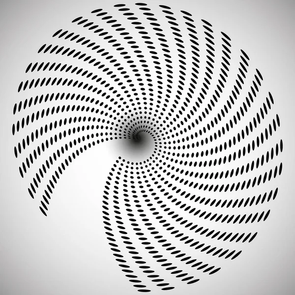 Tourbillon, trou noir, radial avec distorsion rotative. Spirale abstraite, forme de vortex, élément — Image vectorielle
