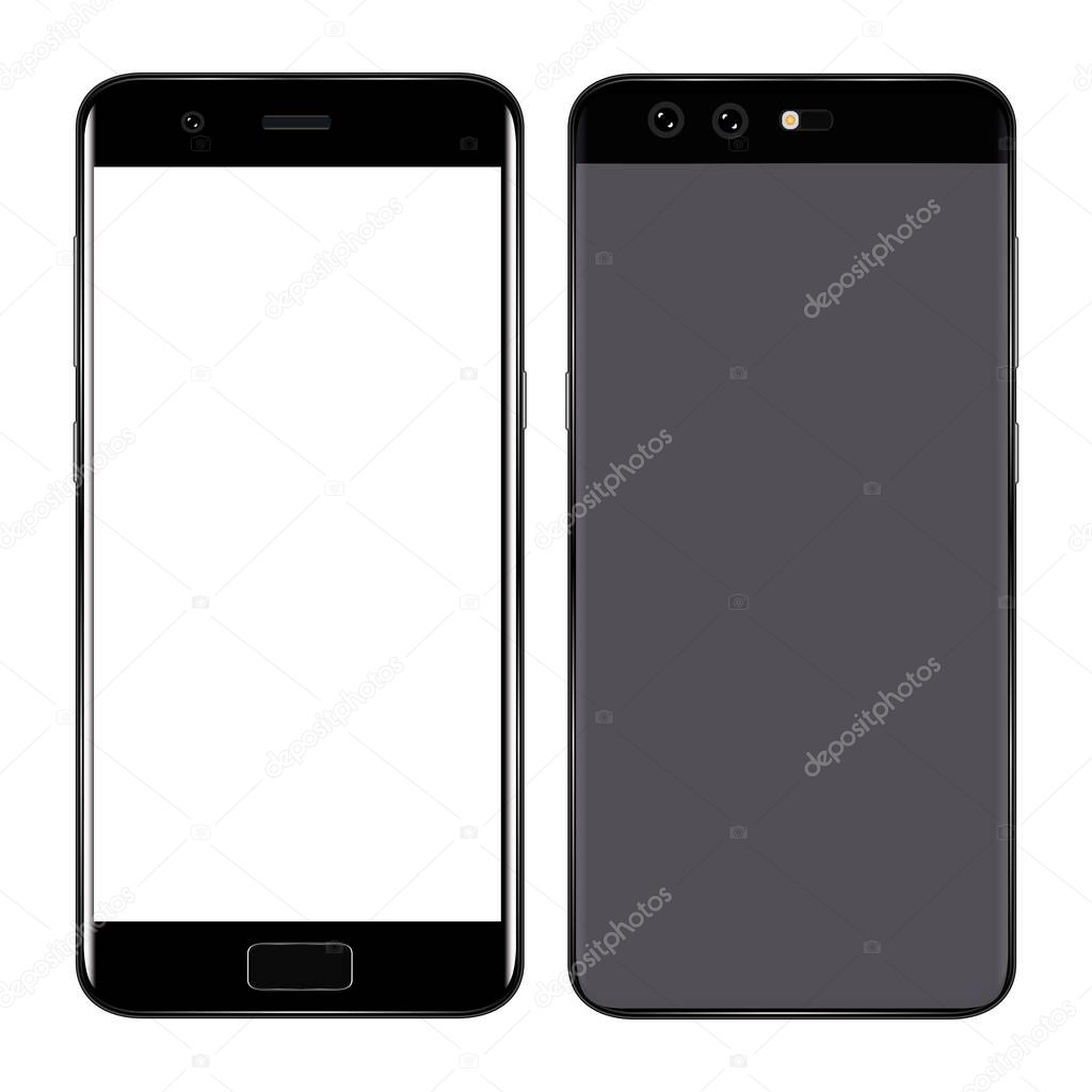Smart phone. Realistic mobile phone smart phone with blank screen isolated on background. Vector illustration for printing and web element.