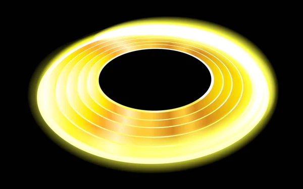 Illustration av en glödande golden disk på en svart bakgrund — Stock vektor