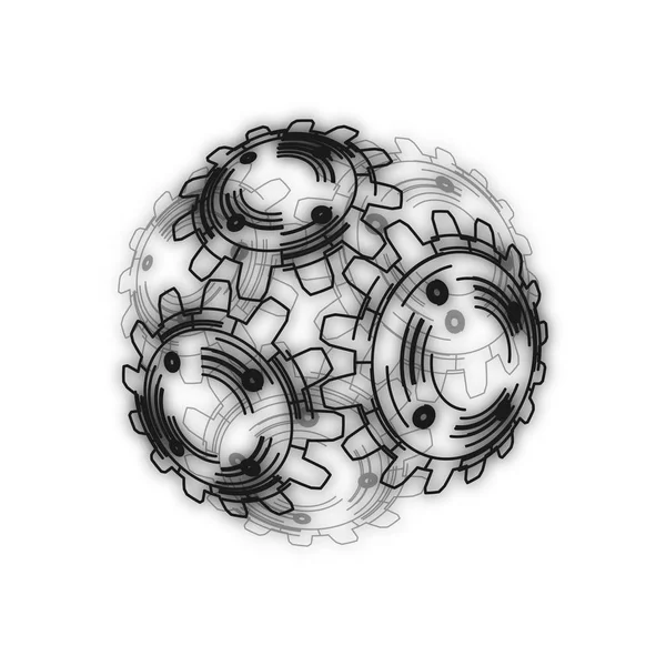 Gears in engagement. Engineering drawing abstract industrial background with a cogwheels. — Stock Vector