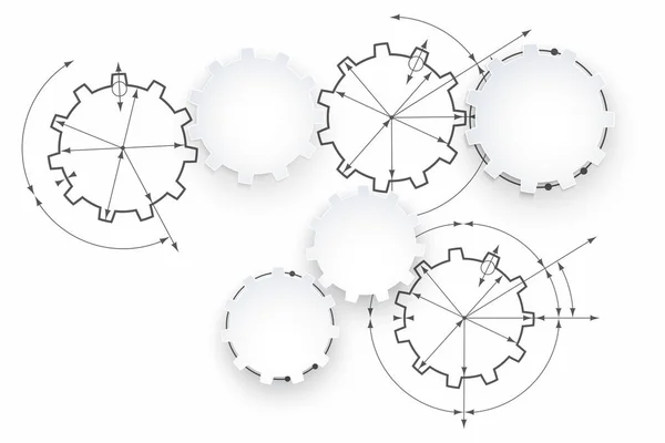 Gears in engagement. Engineering drawing abstract industrial background with a cogwheels. — Stock Vector