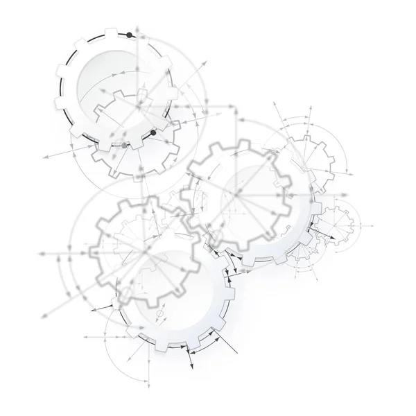 Engrenages en engagement. Dessin d'ingénierie fond industriel abstrait avec des roues dentées . — Image vectorielle