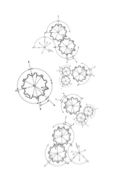 Fogaskerekek elkötelezettség. Műszaki rajz absztrakt ipari háttér egy fogaskerék. — Stock Vector